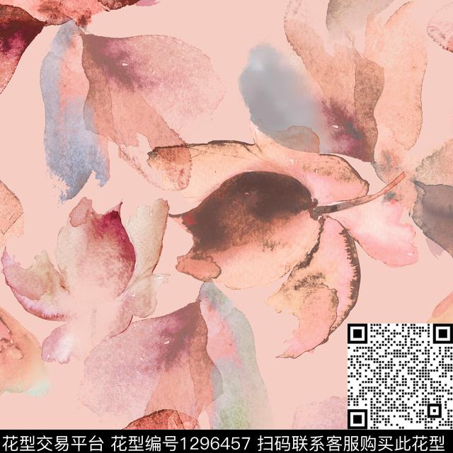 水彩花卉粉底数码印花华亿平台下载（图片编号: 1296457） - 瓦栏（Walan）