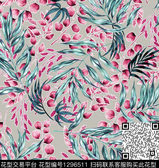 绿植树叶植物热带华亿平台数码印花华亿平台下载（图片编号: 1296511） - 瓦栏（Walan）