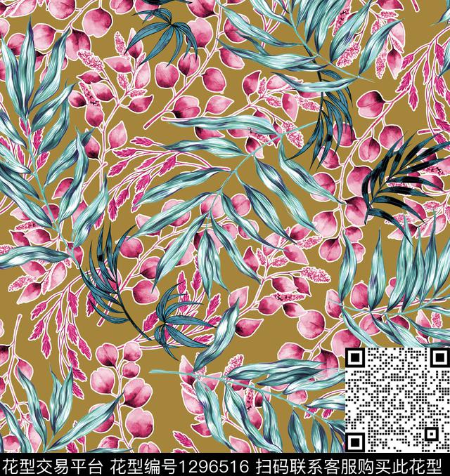 绿植树叶植物热带华亿平台数码印花华亿平台下载（图片编号: 1296516） - 瓦栏（Walan）