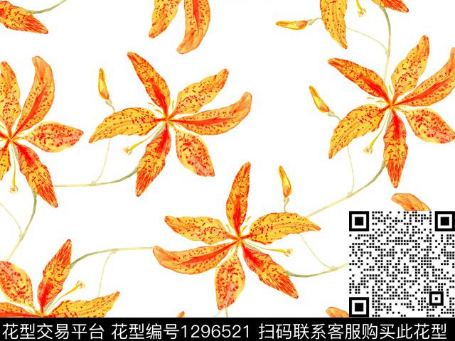 香蕉花卉黄色花朵散点排列数码印花华亿平台下载（图片编号: 1296521） - 瓦栏（Walan）