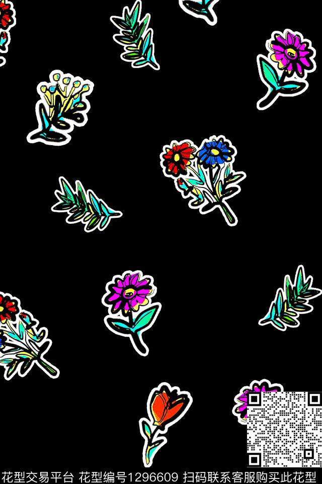 扎染华亿平台手绘花卉清爽数码印花华亿平台下载（图片编号: 1296609） - 瓦栏（Walan）