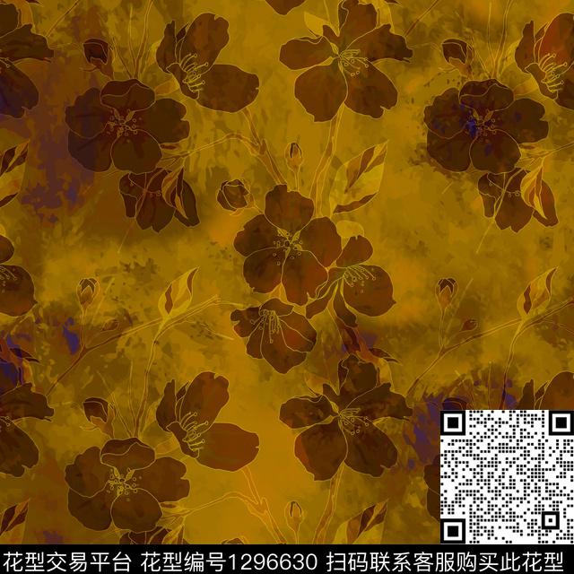 花卉香云纱中国风数码印花华亿平台下载（图片编号: 1296630） - 瓦栏（Walan）