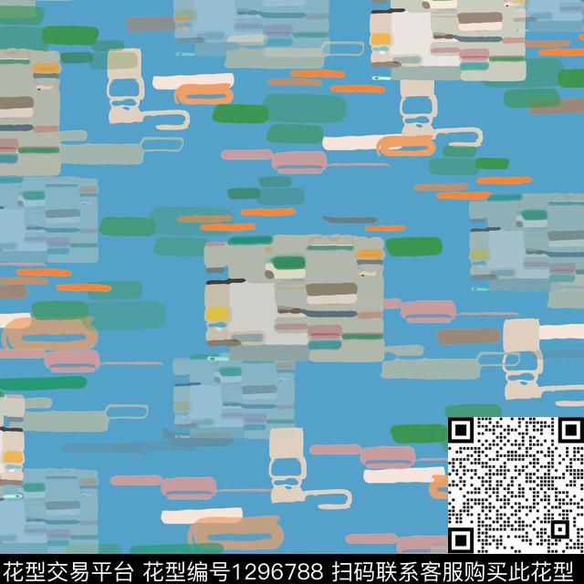 几何条纹混搭手绘线条笔触数码印花华亿平台下载（图片编号: 1296788） - 瓦栏（Walan）