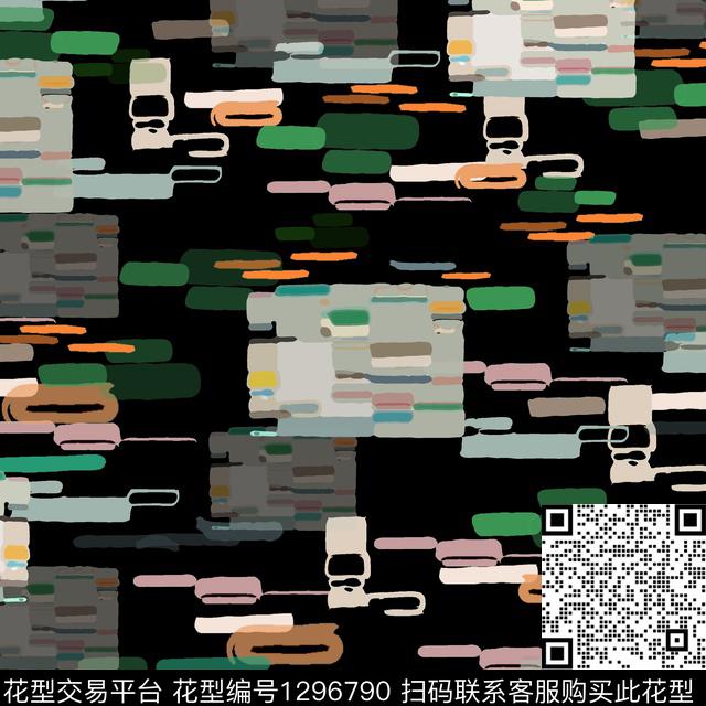 几何条纹混搭手绘线条笔触数码印花华亿平台下载（图片编号: 1296790） - 瓦栏（Walan）