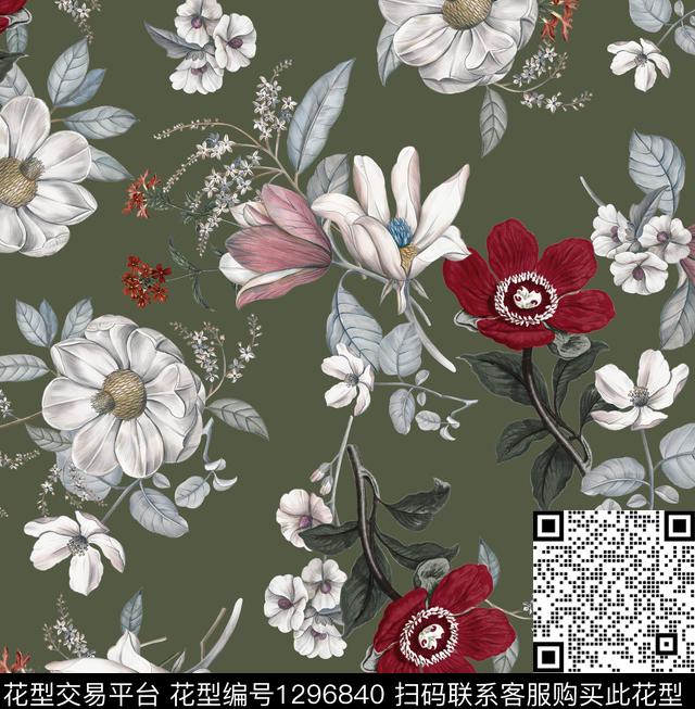 复古花卉大牌风数码印花华亿平台下载（图片编号: 1296840） - 瓦栏（Walan）