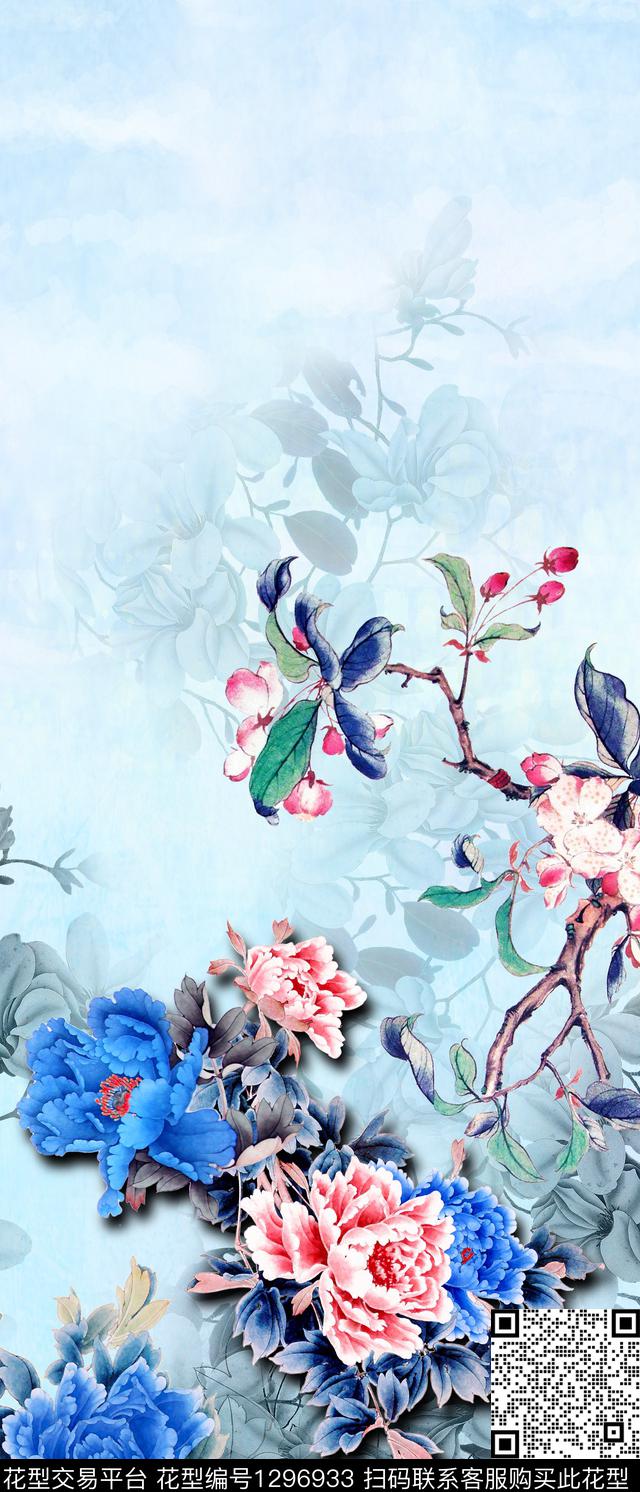 女装定位花双边定位花花卉数码印花华亿平台下载（图片编号: 1296933） - 瓦栏（Walan）
