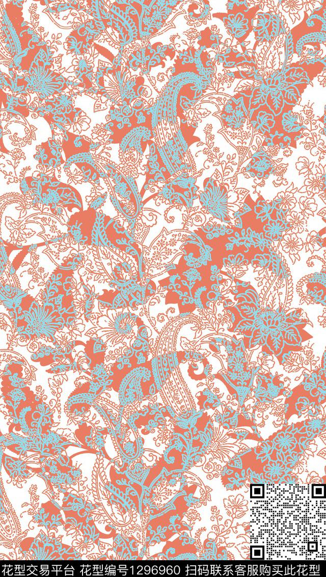 几何佩斯利抽象传统印花华亿平台下载（图片编号: 1296960） - 瓦栏（Walan）
