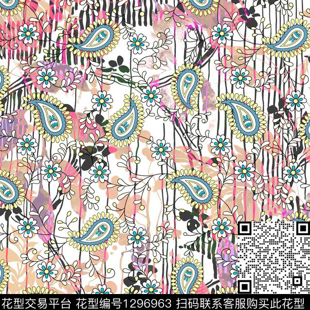 几何佩斯利抽象数码印花华亿平台下载（图片编号: 1296963） - 瓦栏（Walan）