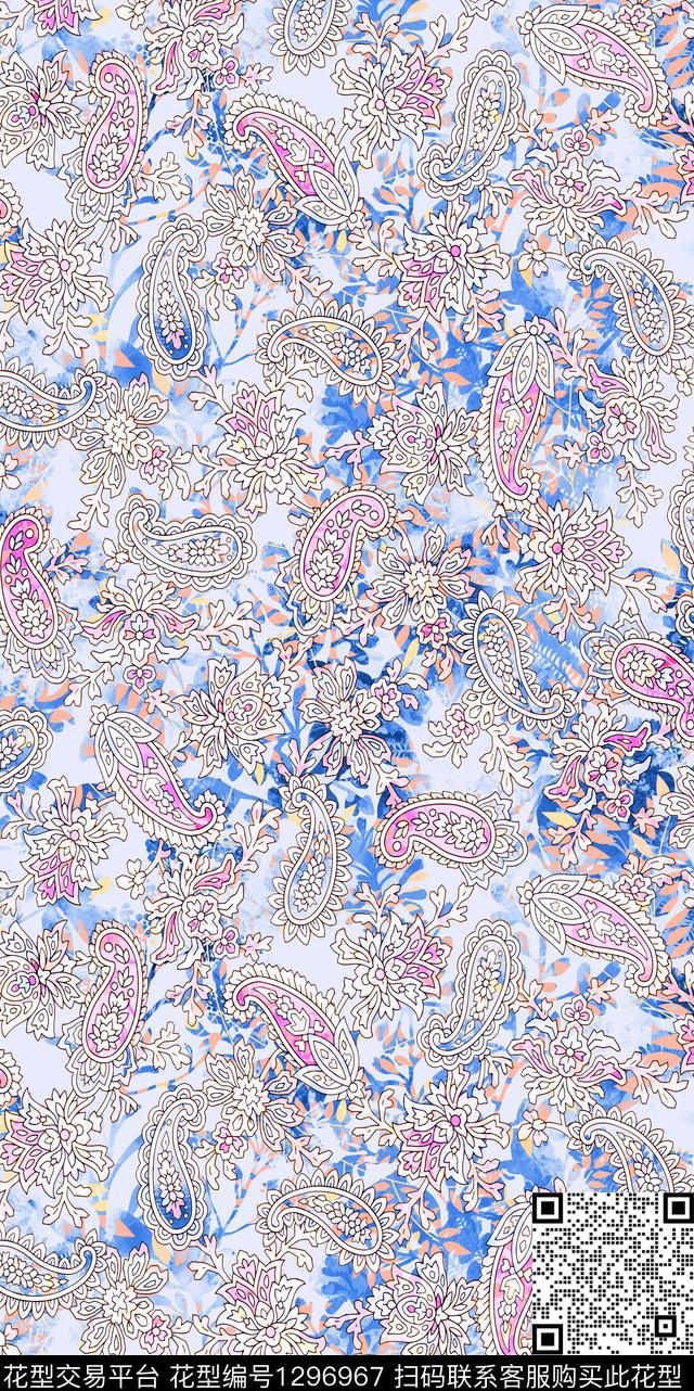抽象花卉佩斯利小碎花数码印花华亿平台下载（图片编号: 1296967） - 瓦栏（Walan）