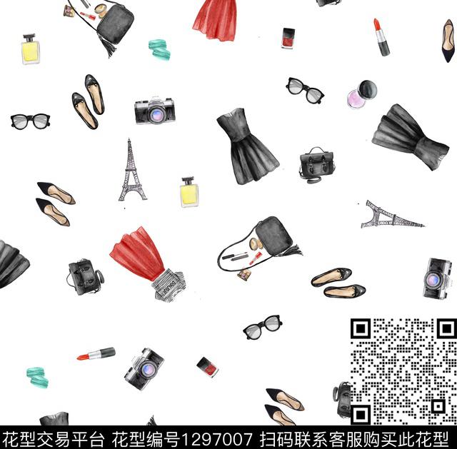 水墨风清爽底花卉女生用品数码印花华亿平台下载（图片编号: 1297007） - 瓦栏（Walan）