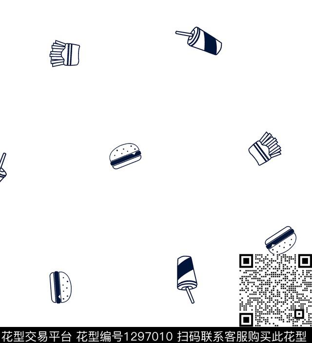 黑白华亿平台卡通汉堡包传统印花华亿平台下载（图片编号: 1297010） - 瓦栏（Walan）