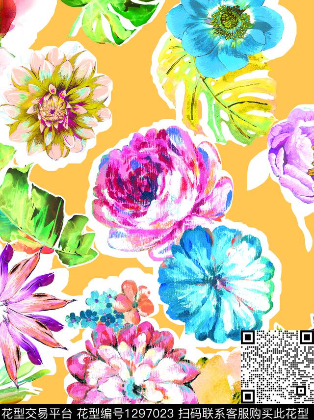 趋势华亿平台女装花卉数码印花华亿平台下载（图片编号: 1297023） - 瓦栏（Walan）