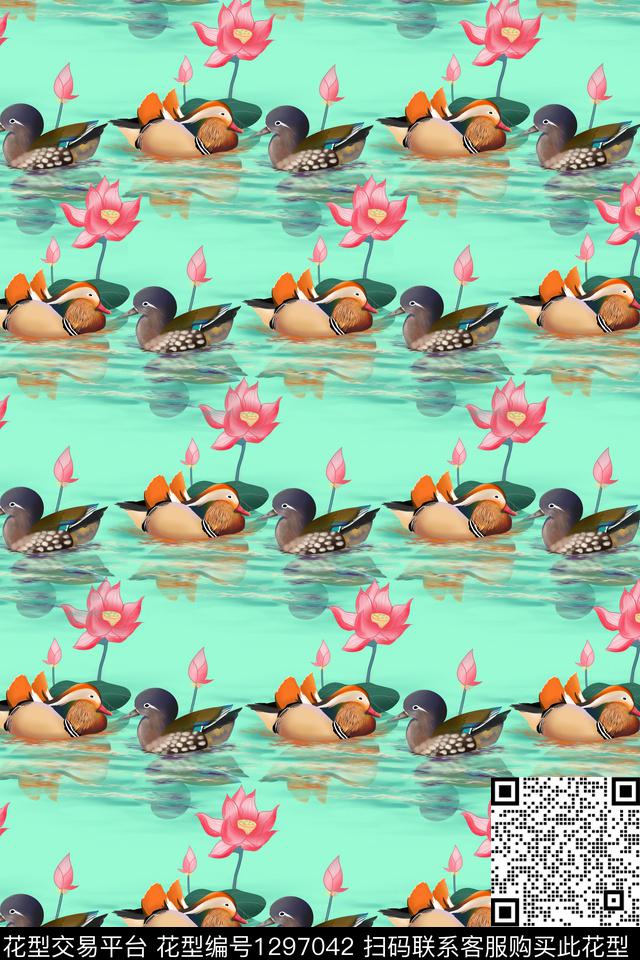 花鸟水彩荷花数码印花华亿平台下载（图片编号: 1297042） - 瓦栏（Walan）