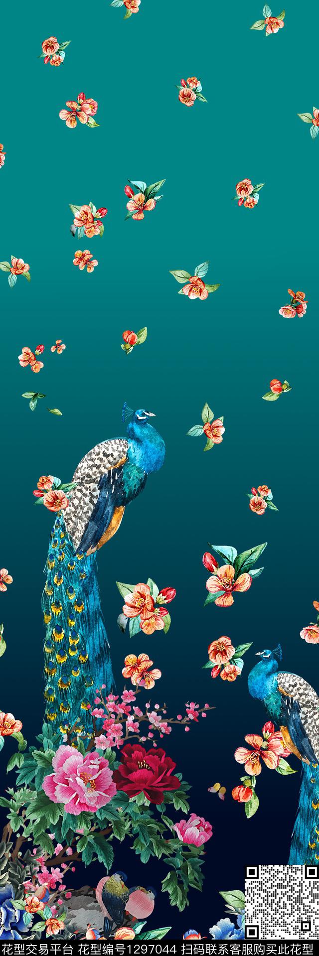 女装定位花孔雀中老年数码印花华亿平台下载（图片编号: 1297044） - 瓦栏（Walan）