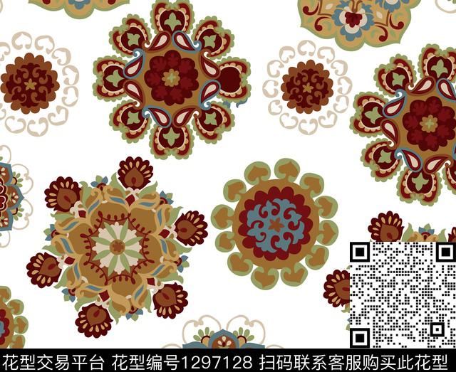 几何定位民族风佩斯利传统印花华亿平台下载（图片编号: 1297128） - 瓦栏（Walan）