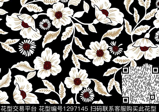 花卉抽象热带华亿平台传统印花华亿平台下载（图片编号: 1297145） - 瓦栏（Walan）