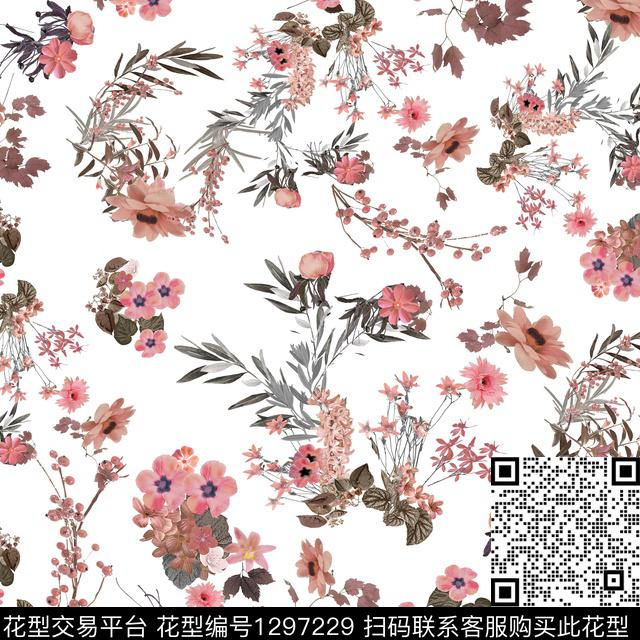 花卉白底花小碎花数码印花华亿平台下载（图片编号: 1297229） - 瓦栏（Walan）