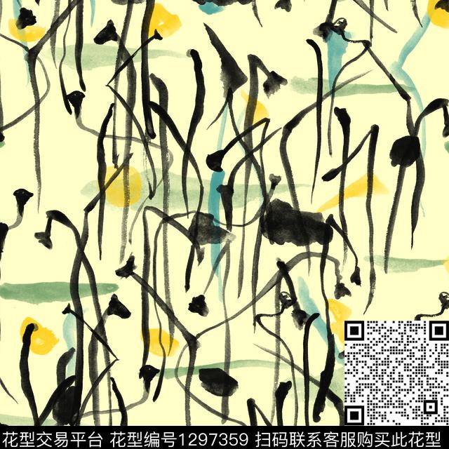 水墨风线条画女装传统印花华亿平台下载（图片编号: 1297359） - 瓦栏（Walan）