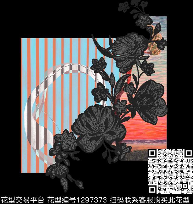 胸前独幅定位图案刺绣花卉数码印花华亿平台下载（图片编号: 1297373） - 瓦栏（Walan）