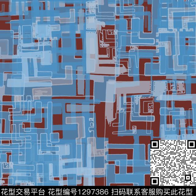 几何抽象手绘线条笔触数码印花华亿平台下载（图片编号: 1297386） - 瓦栏（Walan）