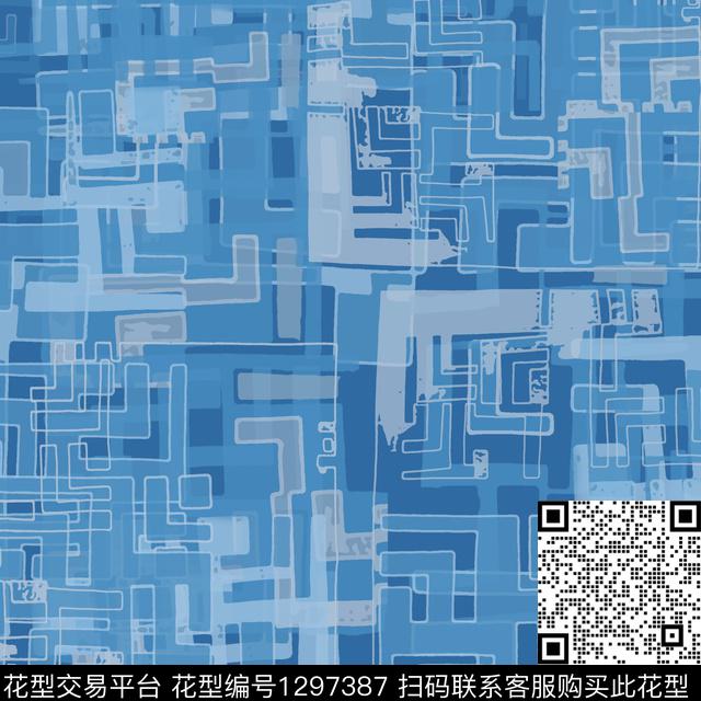 几何抽象手绘线条笔触数码印花华亿平台下载（图片编号: 1297387） - 瓦栏（Walan）