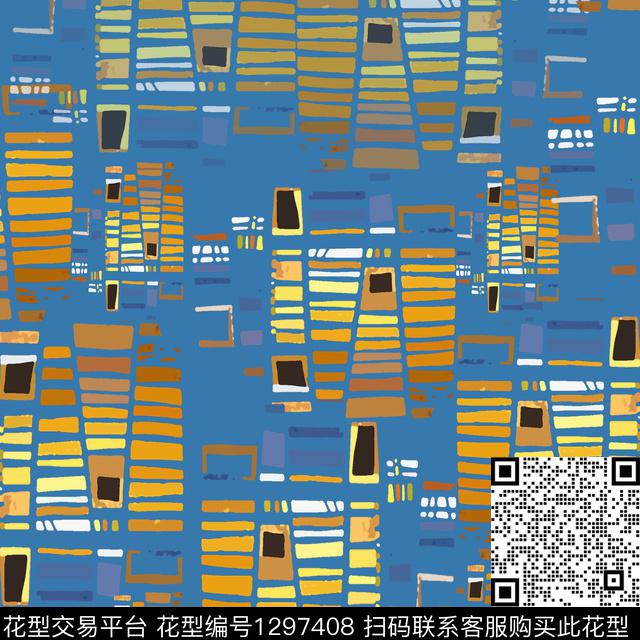 几何条纹混搭手绘线条笔触数码印花华亿平台下载（图片编号: 1297408） - 瓦栏（Walan）
