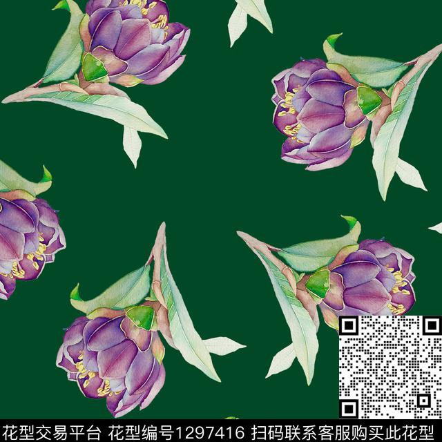 水彩花卉手绘大花散点花卉数码印花华亿平台下载（图片编号: 1297416） - 瓦栏（Walan）