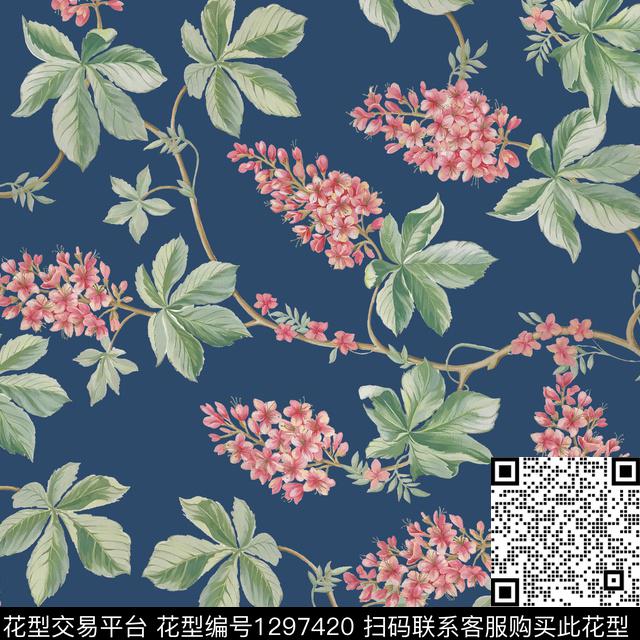 藤蔓花卉红花绿叶复杂花卉数码印花华亿平台下载（图片编号: 1297420） - 瓦栏（Walan）