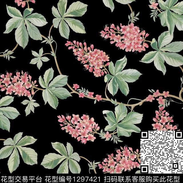 藤蔓花卉红花绿叶复杂花卉数码印花华亿平台下载（图片编号: 1297421） - 瓦栏（Walan）