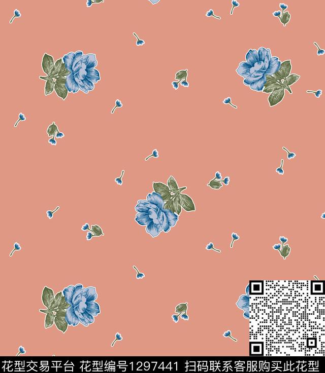 花卉小碎花白边传统印花华亿平台下载（图片编号: 1297441） - 瓦栏（Walan）