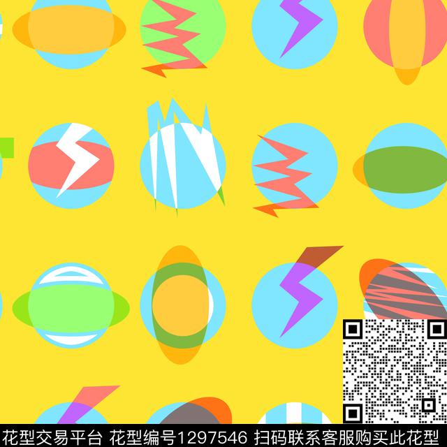 闪电几何圆形传统印花华亿平台下载（图片编号: 1297546） - 瓦栏（Walan）