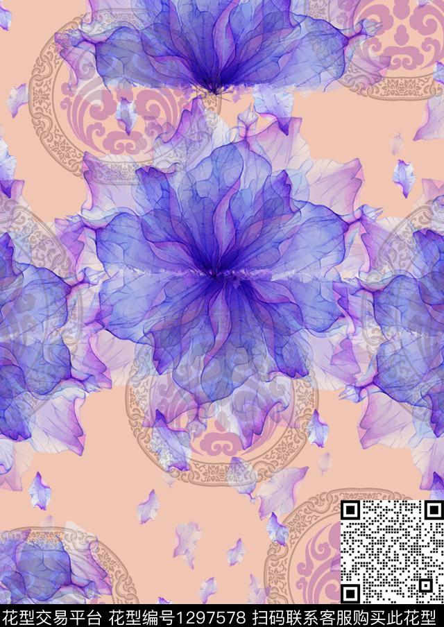 彩底花卉底纹淑女数码印花华亿平台下载（图片编号: 1297578） - 瓦栏（Walan）