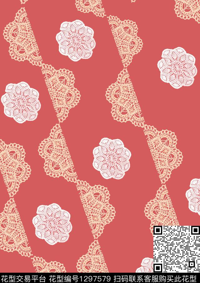 复古绣花华亿平台古典花纹数码印花华亿平台下载（图片编号: 1297579） - 瓦栏（Walan）