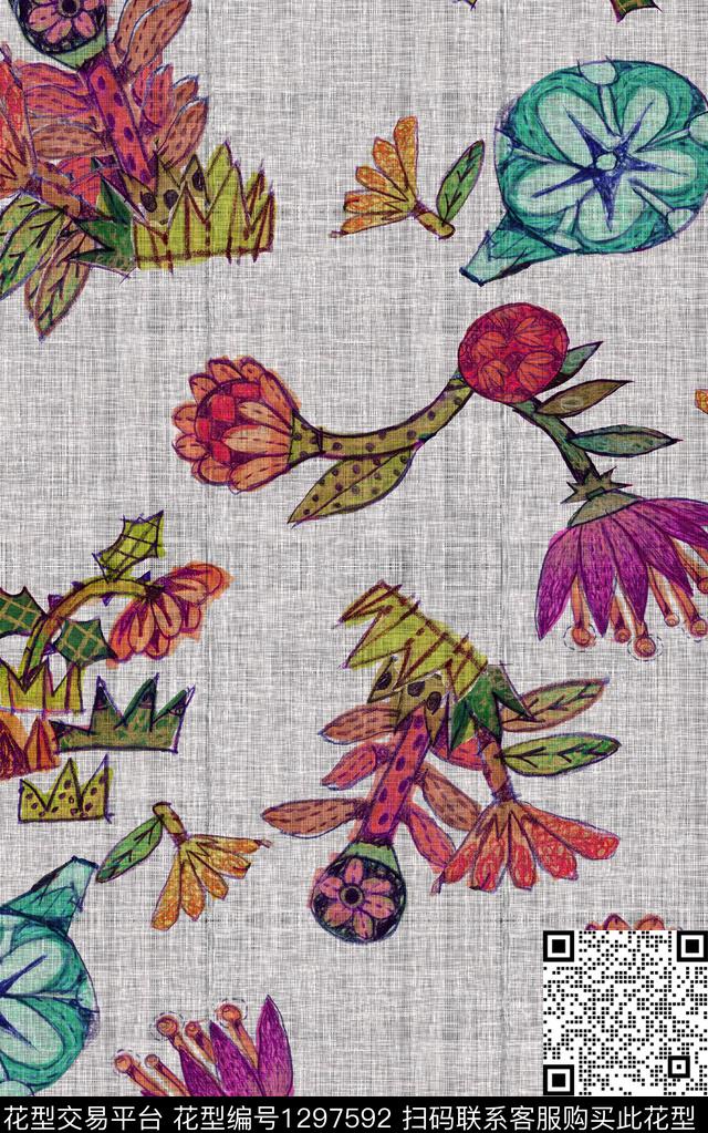 几何纹理花卉传统印花华亿平台下载（图片编号: 1297592） - 瓦栏（Walan）