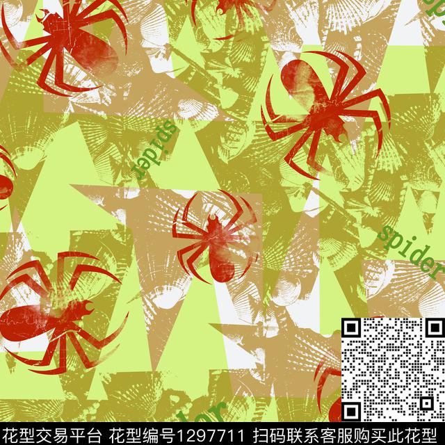 蜘蛛字母抽象男装传统印花华亿平台下载（图片编号: 1297711） - 瓦栏（Walan）