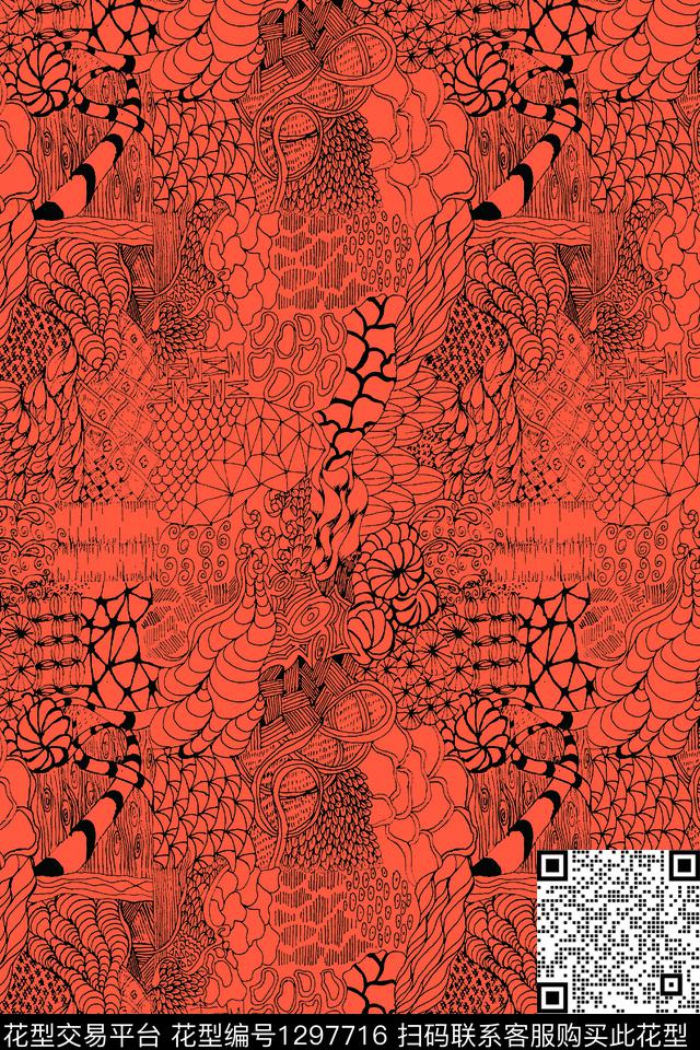 简约线条画抽象男装传统印花华亿平台下载（图片编号: 1297716） - 瓦栏（Walan）