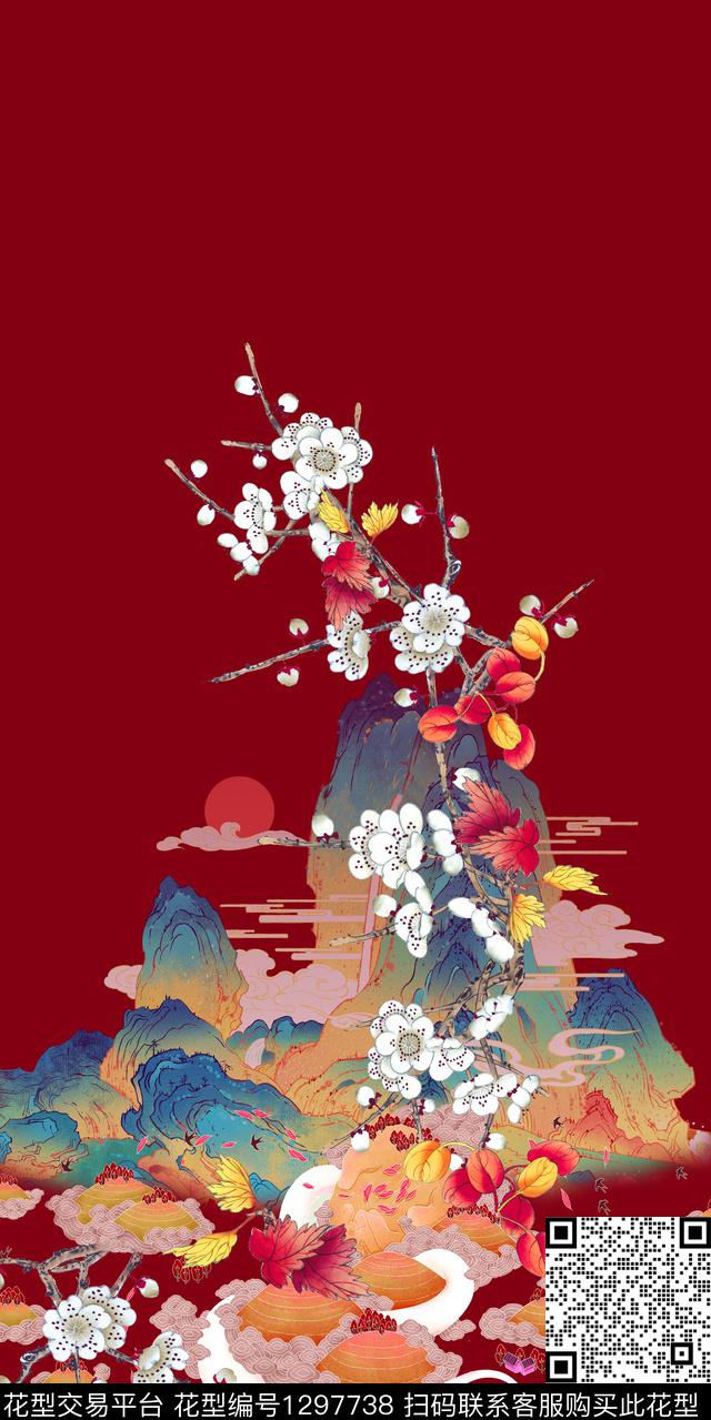 女装定位花双边定位花花卉数码印花华亿平台下载（图片编号: 1297738） - 瓦栏（Walan）