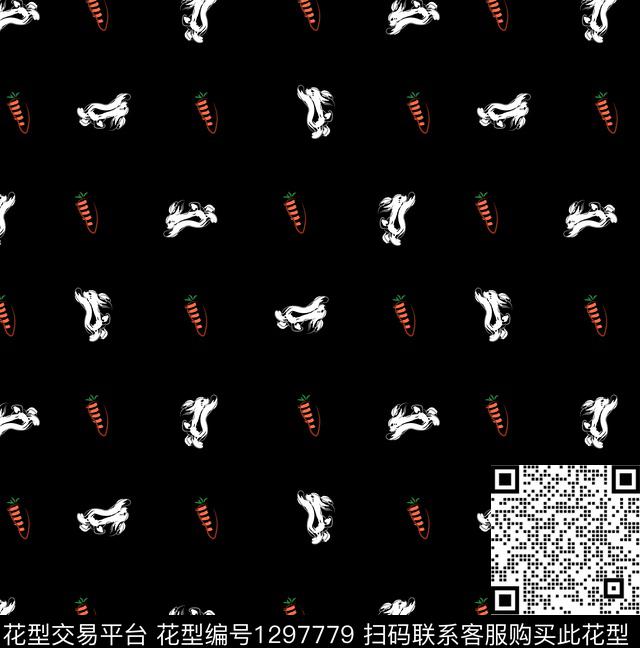 手绘兔子国画传统印花华亿平台下载（图片编号: 1297779） - 瓦栏（Walan）