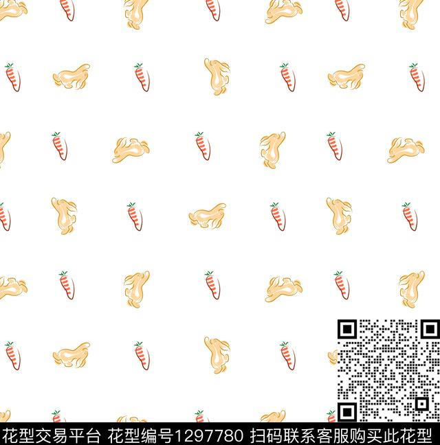 手绘兔子传统印花华亿平台下载（图片编号: 1297780） - 瓦栏（Walan）