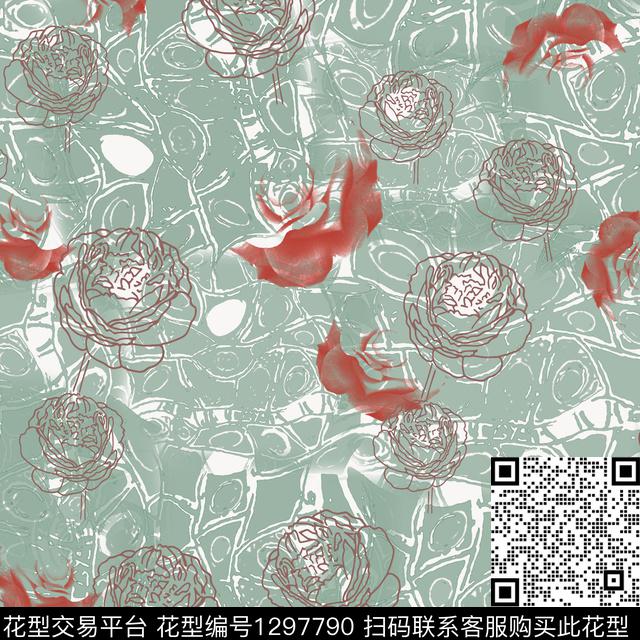 花卉条纹玫瑰花语数码印花华亿平台下载（图片编号: 1297790） - 瓦栏（Walan）