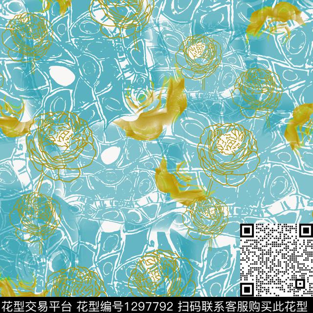 花卉条纹玫瑰花语数码印花华亿平台下载（图片编号: 1297792） - 瓦栏（Walan）