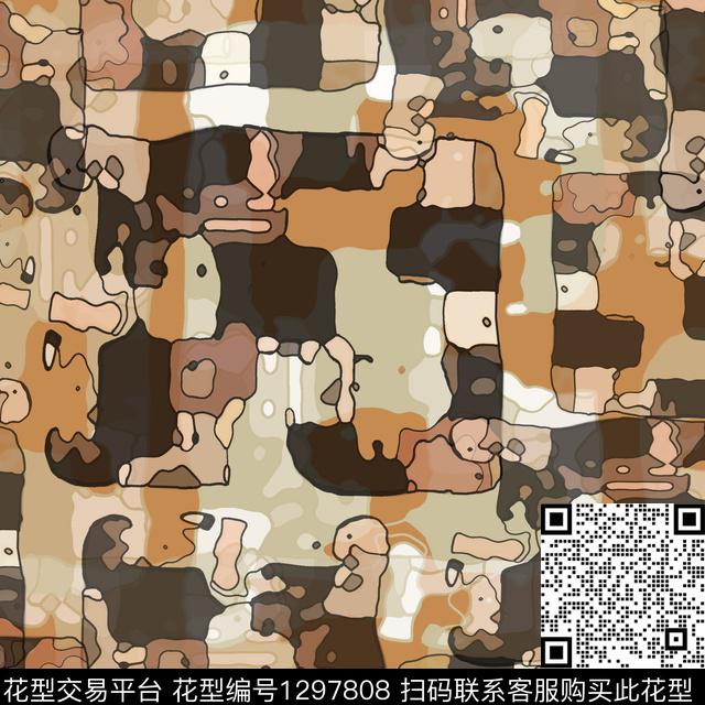 几何抽象迷彩图案数码印花华亿平台下载（图片编号: 1297808） - 瓦栏（Walan）