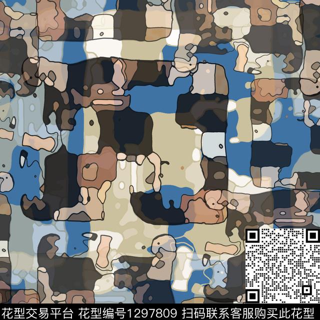 几何抽象迷彩图案数码印花华亿平台下载（图片编号: 1297809） - 瓦栏（Walan）