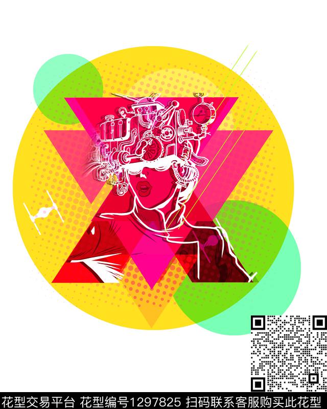 大牌男装科技几何时尚线条数码印花华亿平台下载（图片编号: 1297825） - 瓦栏（Walan）