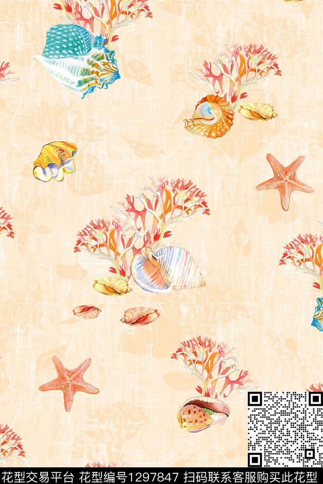 贝壳海星春夏华亿平台数码印花华亿平台下载（图片编号: 1297847） - 瓦栏（Walan）