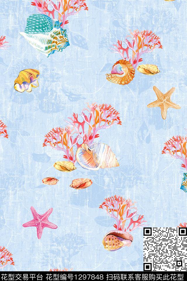 贝壳海星春夏华亿平台数码印花华亿平台下载（图片编号: 1297848） - 瓦栏（Walan）