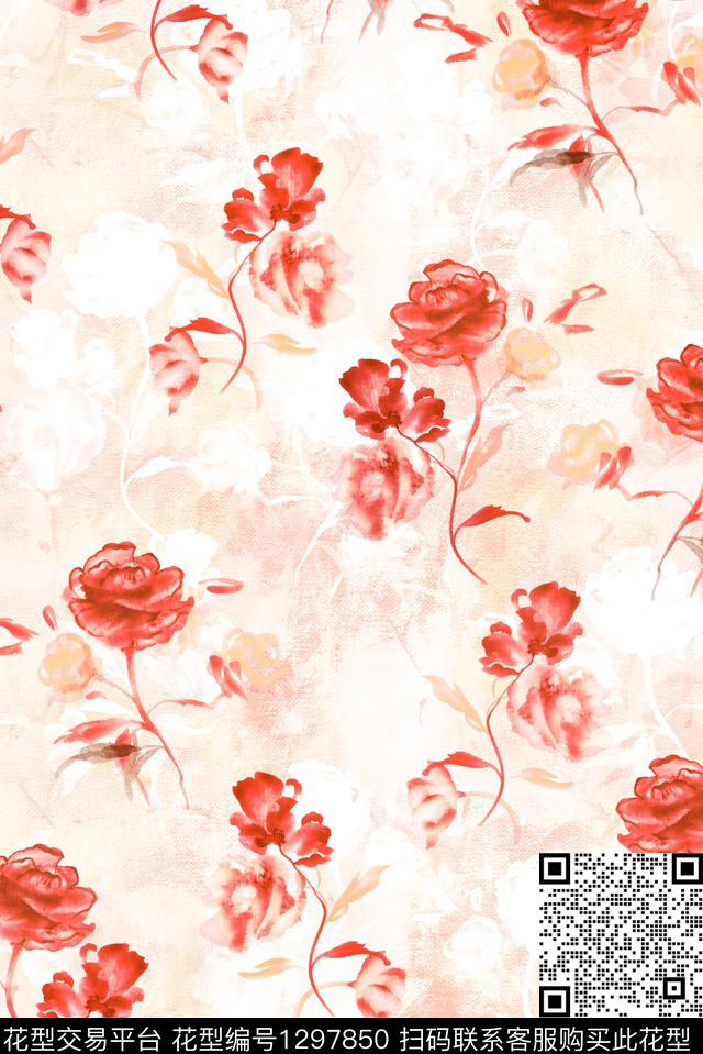 玫瑰花大牌风小碎花数码印花华亿平台下载（图片编号: 1297850） - 瓦栏（Walan）