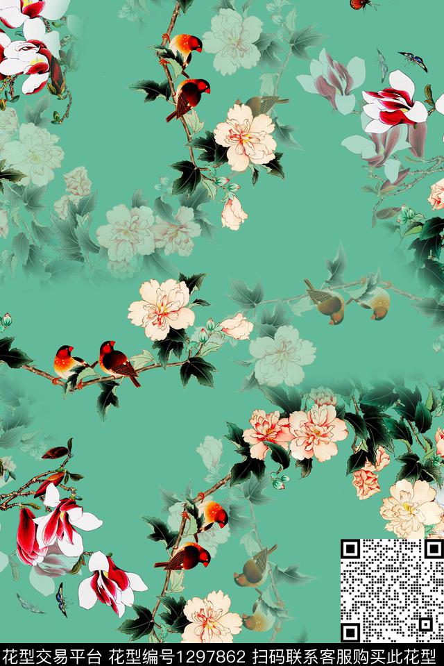 花卉旗袍清爽数码印花华亿平台下载（图片编号: 1297862） - 瓦栏（Walan）