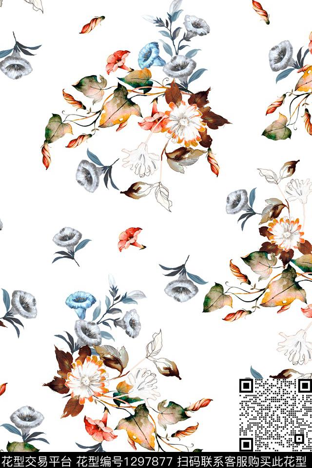 花卉中国风真丝数码印花华亿平台下载（图片编号: 1297877） - 瓦栏（Walan）