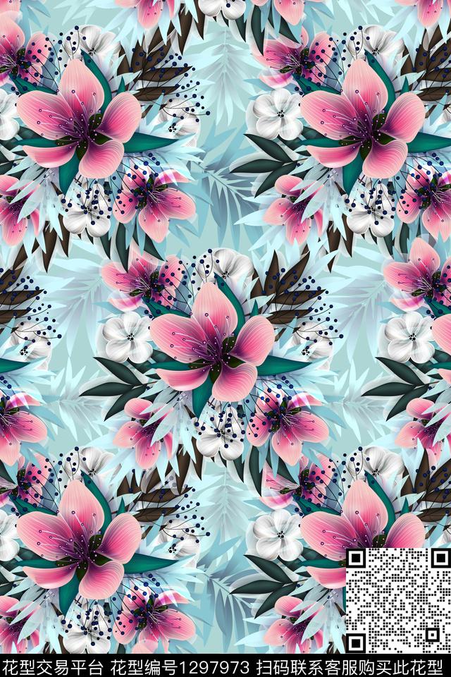 百合棕榈树热带华亿平台数码印花华亿平台下载（图片编号: 1297973） - 瓦栏（Walan）